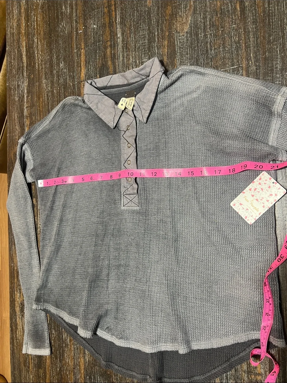 New With Tags Free People Gray Waffle Knit Collared Top